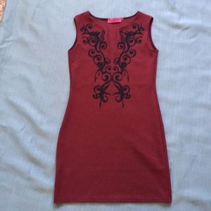 Wine colored beaded mini dress
